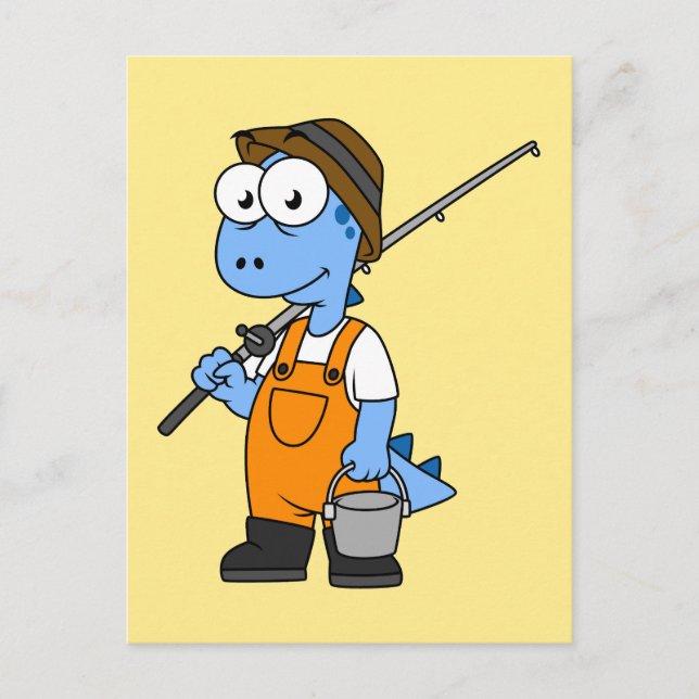 Carte Postale Illustration D'Un Pêcheur D'Allosaurus. (Devant)