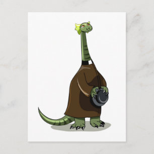 Carte Postale Illustration D'Un Plateosaure Habillé Comme Prêtre