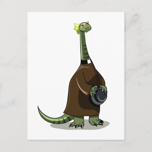Carte Postale Illustration D'Un Plateosaure Habillé Comme Prêtre (Devant)