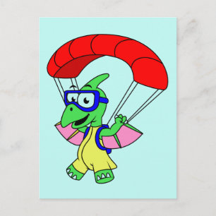 Carte Postale Illustration d'un ptérodactyle en parachute.