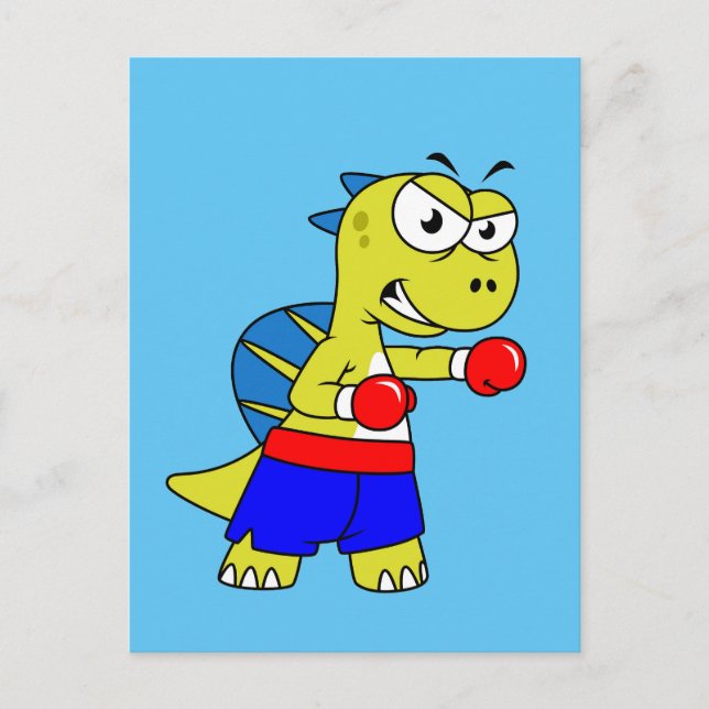 Carte Postale Illustration d'un Spinosaurus pratiquant la boxe. (Devant)