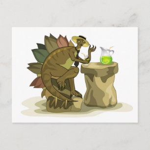 Carte Postale Illustration D'Un Stegosaurus Qui Boit Une Boisson