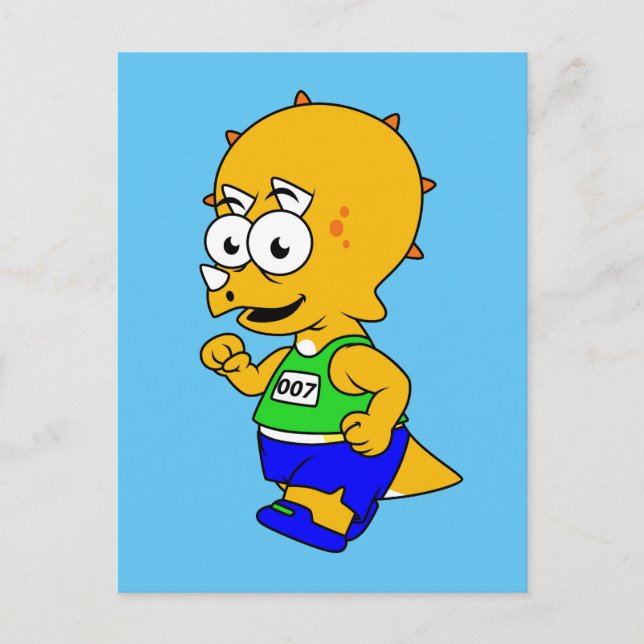 Carte Postale Illustration D'Un Tricératops Runner. (Devant)