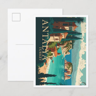 Carte Postale Illustration d'un Vintage voyage d'Antalya Turquie