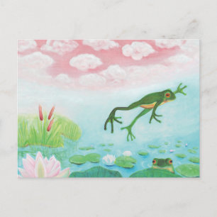 Carte Postale Illustration d'une grenouille sautant dans l'étang