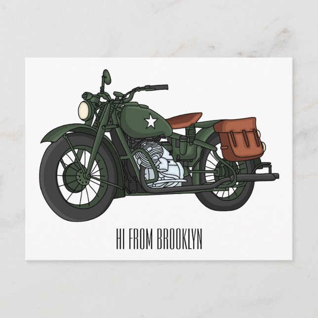 Carte Postale Illustration d'une moto de croiseur militaire (Devant)