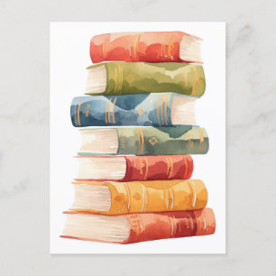 Carte Postale Illustration d'une pile de livres à l'aquarelle