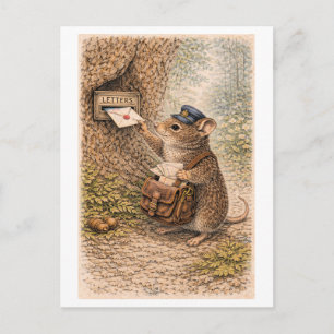 Carte Postale Illustration d'une souris de style vintage en fact