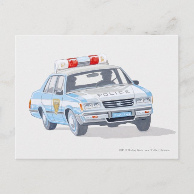 Carte Postale Illustration d'une voiture de police avec deux pol (Devant)