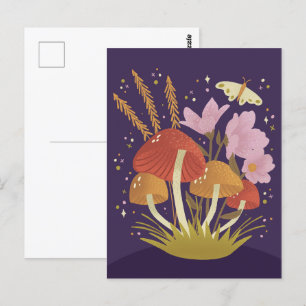 Carte Postale Illustration florale des champignons des bois