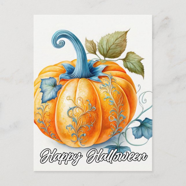 Carte Postale Illustration gothique du Citrouille d'automne (Devant)