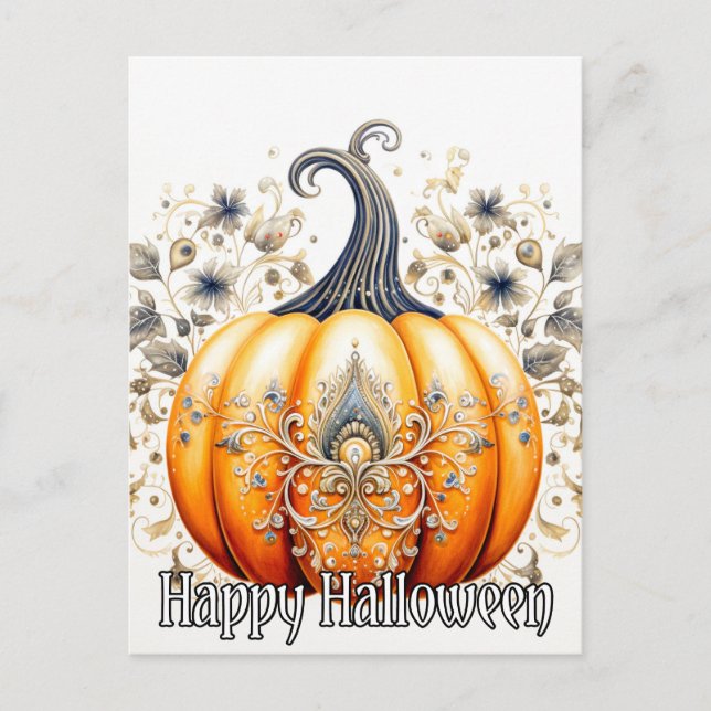 Carte Postale Illustration gothique du Citrouille d'automne (Devant)