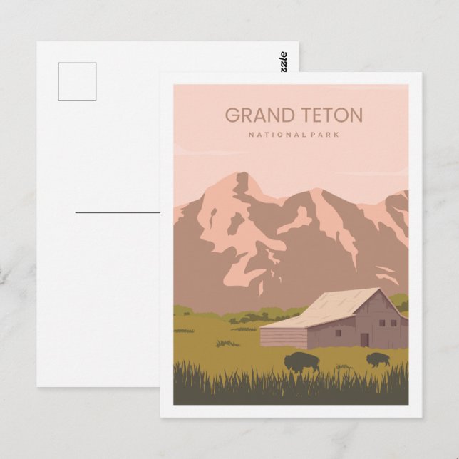 Carte Postale Illustration Grand Teton Wyoming USA Travel Place (Devant / Derrière)