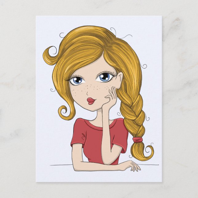 Carte Postale Illustration graphique de mignonne fille avec tres (Devant)