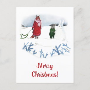 Carte Postale Illustration hivernale Fox & Rabbit Noël