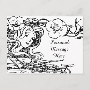 Carte Postale Illustration Jolie Dame Flowers Cheveux & Fleurs