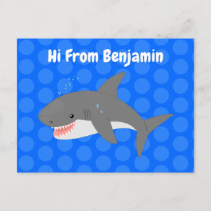 Carte Postale Illustration joyeuse du grand requin blanc