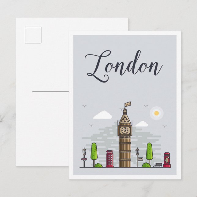 Carte Postale Illustration Londres Angleterre Art Travel (Devant / Derrière)