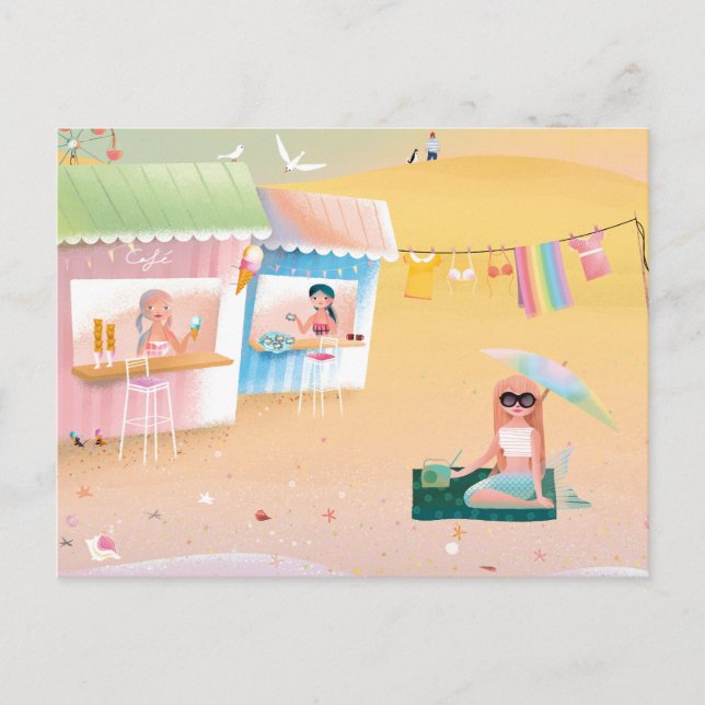 Carte Postale Illustration mignonne du jour des sirènes sur la (Devant)