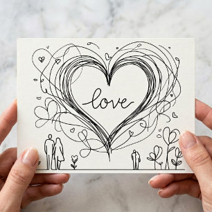 Carte Postale Illustration minimaliste de cœur d'amour dessiné à