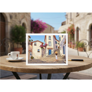 Carte Postale Illustration minimaliste de rue européenne