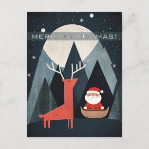 Carte Postale Illustration moderne de Père Noël et d'élan