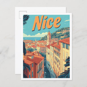 Carte Postale Illustration Nice France Art Vintage voyage