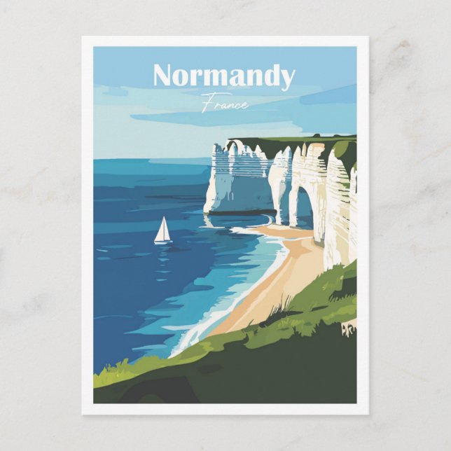 Carte Postale Illustration Normandie France Artwork Travel Place (Devant)
