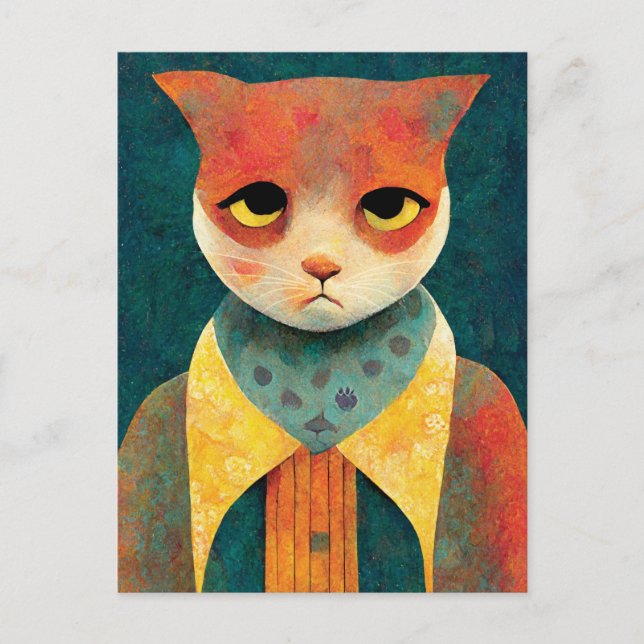 Carte Postale Illustration Portrait D'Un Triste Chat Ginger (Devant)