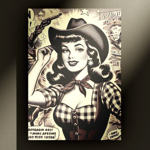 Carte Postale Illustration Retro Country Girl