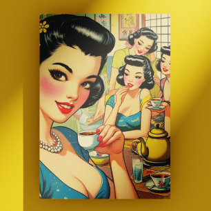 Carte Postale Illustration Retro Cute Asian Girl
