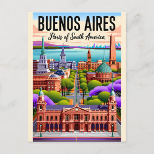Carte Postale Illustration Rétro de Buenos Aires Argentine Vinta