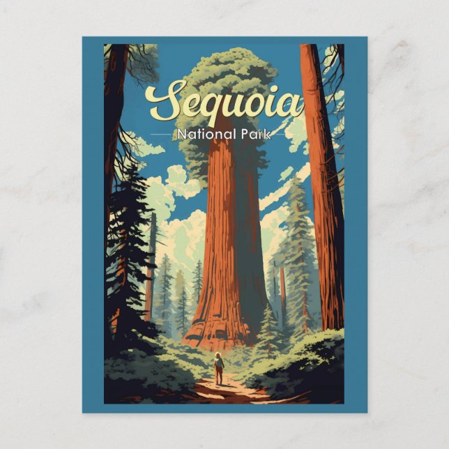 Carte Postale Illustration rétro du parc national de Sequoia (Devant)