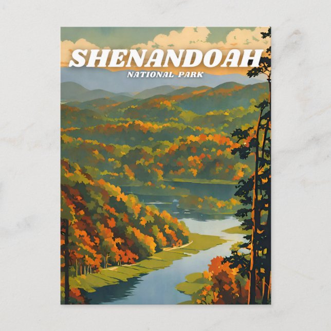 Carte Postale Illustration rétro du parc national de Shenandoah  (Devant)