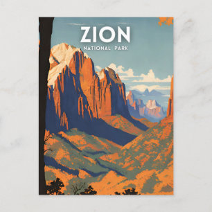 Carte Postale Illustration rétro du parc national de Zion