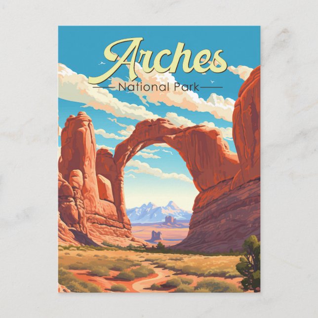 Carte Postale Illustration rétro du parc national des Arches (Devant)