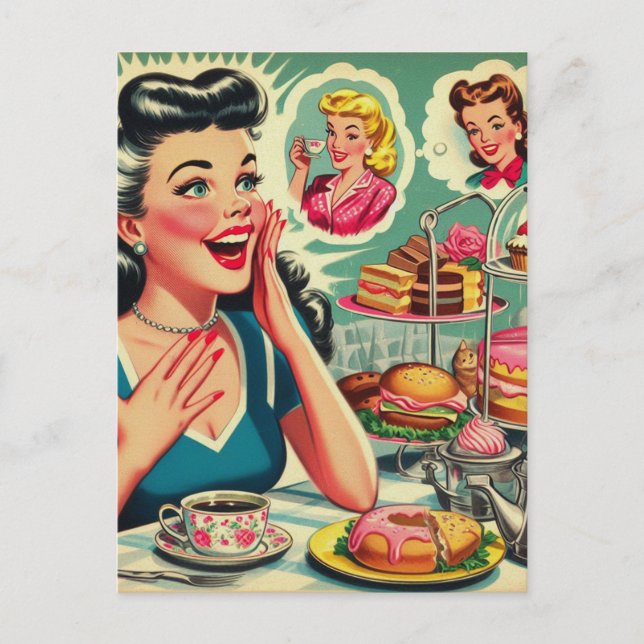 Carte Postale Illustration Retro Food Cute Girl (Devant)