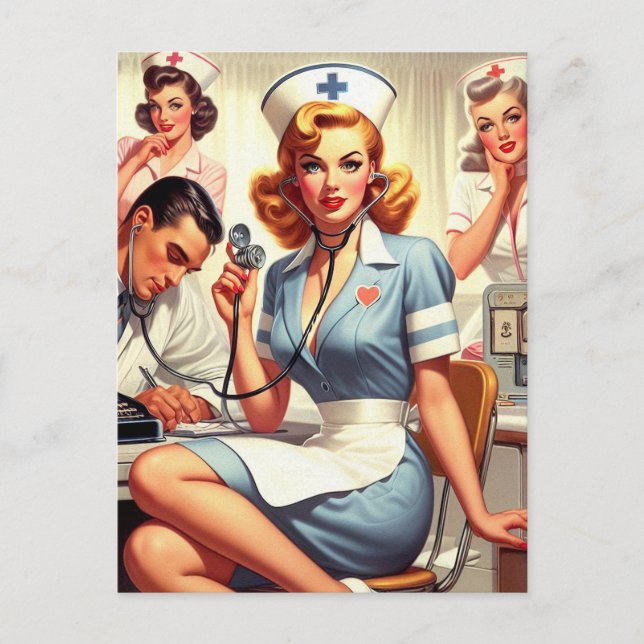 Carte Postale Illustration Retro Nurse (Devant)