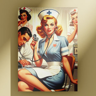Carte Postale Illustration Retro Nurse