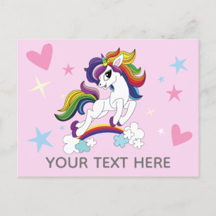 Carte Postale Illustration Rustique rose Unicorne et étoiles