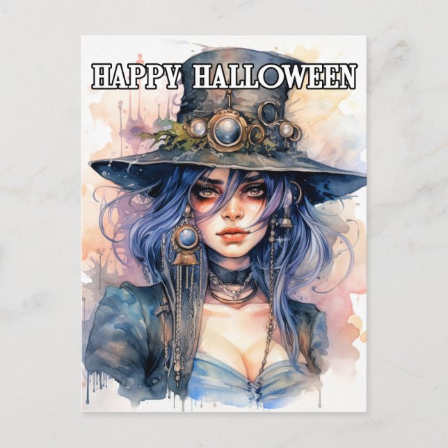 Carte Postale Illustration Salem Witch | Bonne Halloween (Devant)