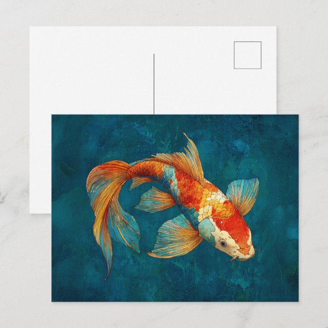 Carte Postale Illustration vibrante du poisson Koi (Devant / Derrière)