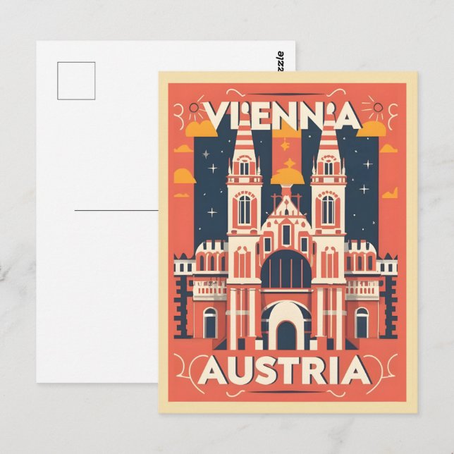 Carte Postale Illustration Vienne ville autriche cadeaux (Devant / Derrière)