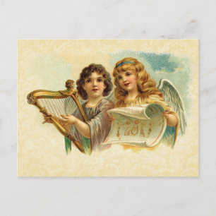 Carte Postale Illustration vintage Anges chantant et harpe