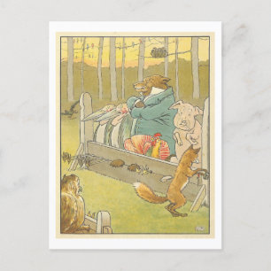 Carte Postale Illustration vintage avec animaux en Stock