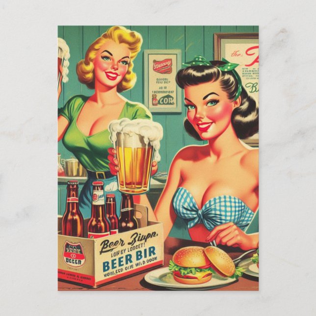 Carte Postale Illustration vintage Beer Girls (Devant)