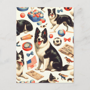Carte Postale Illustration vintage Collie Bordure