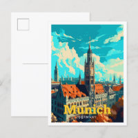 Illustration Vintage d'Art Voyage de Munich Allema