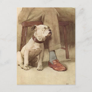 Carte Postale Illustration vintage de chiot Bulldog
