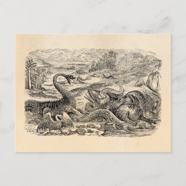 Carte Postale Illustration vintage de dinosaures des années 1800 (Devant)